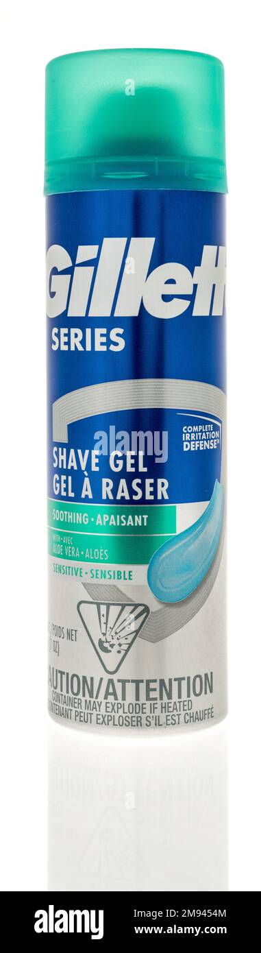 Winneconne, WI - 8 January 2023: A can of Gillett series shaveing gel on an isolated background. Stock Photo