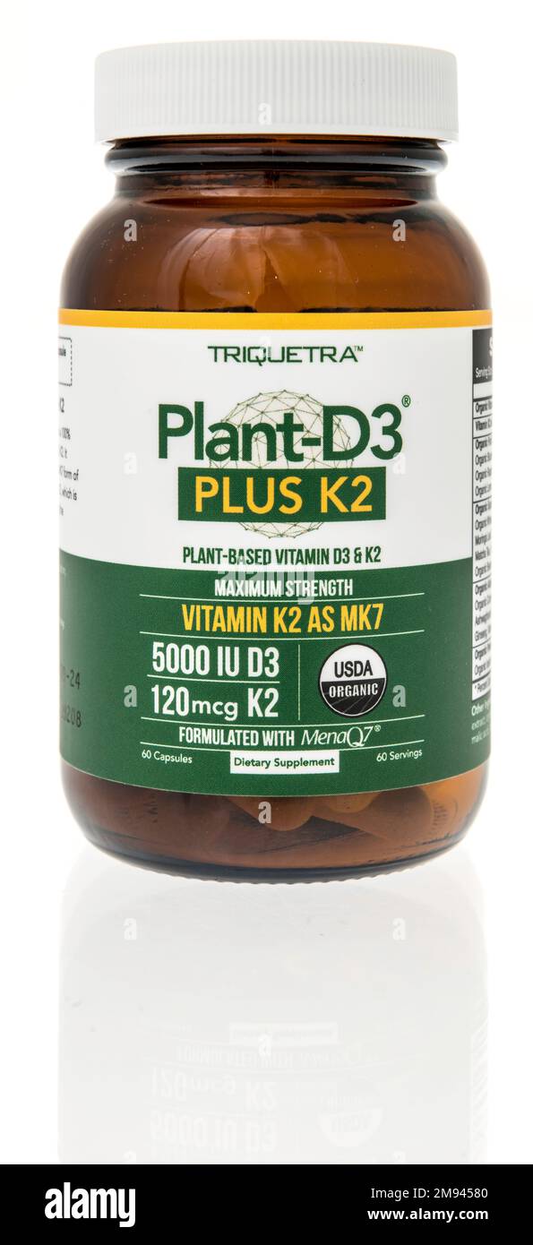 Winneconne, WI - 8 January 2023: A bottle of Triquetra pland D3 and K2 supplement on an isolated background. Stock Photo