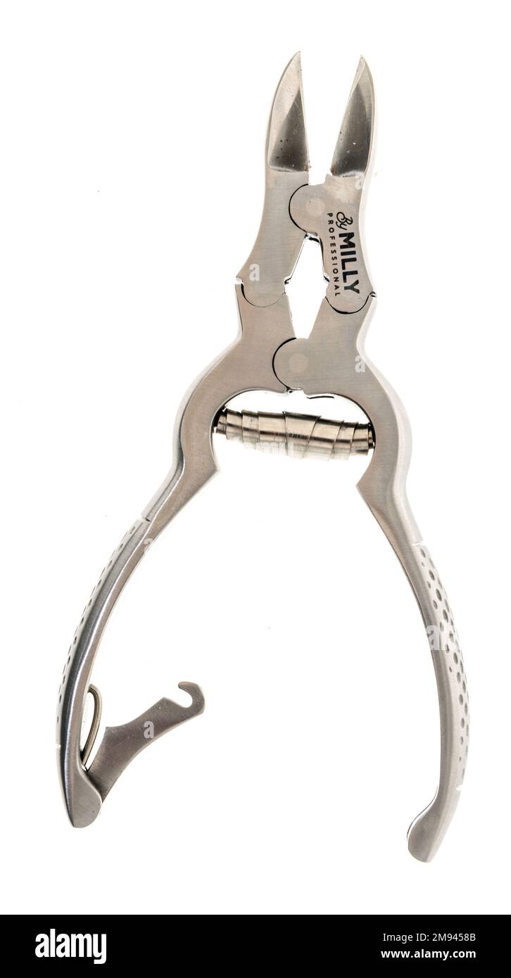 Winneconne, WI - 8 January 2023: A package of Milly professional toe nail clippers on an isolated background. Stock Photo