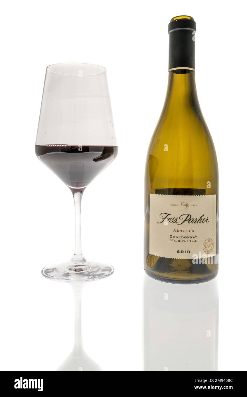 Winneconne, WI - 8 January 2023: A bottle of Fess Parker chardonnay wine on an isolated background. Stock Photo