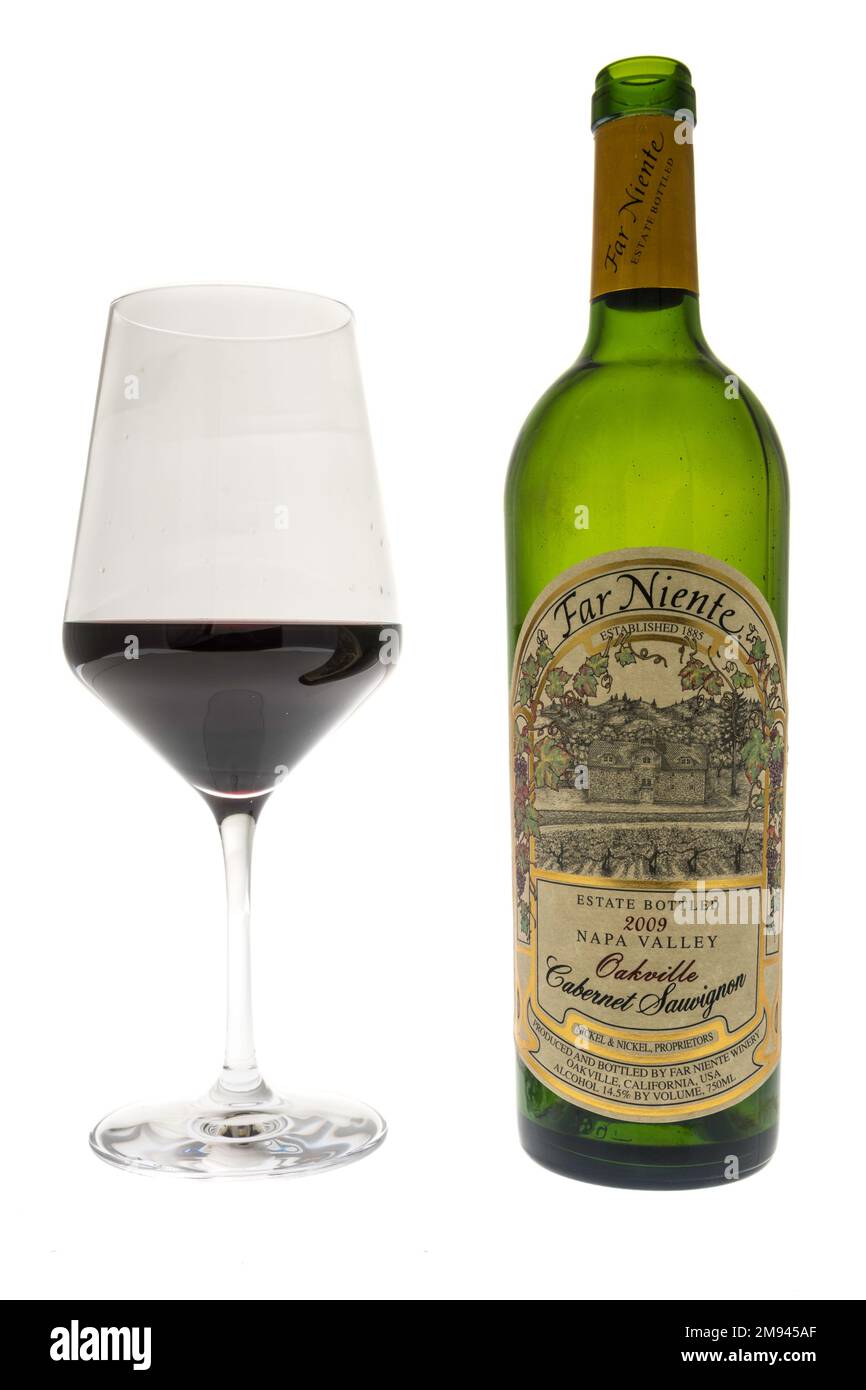 Winneconne, WI - 8 January 2023: A bottle of Far Niente Napa Valley Oakville cabernet sauvignon wine on an isolated background. Stock Photo