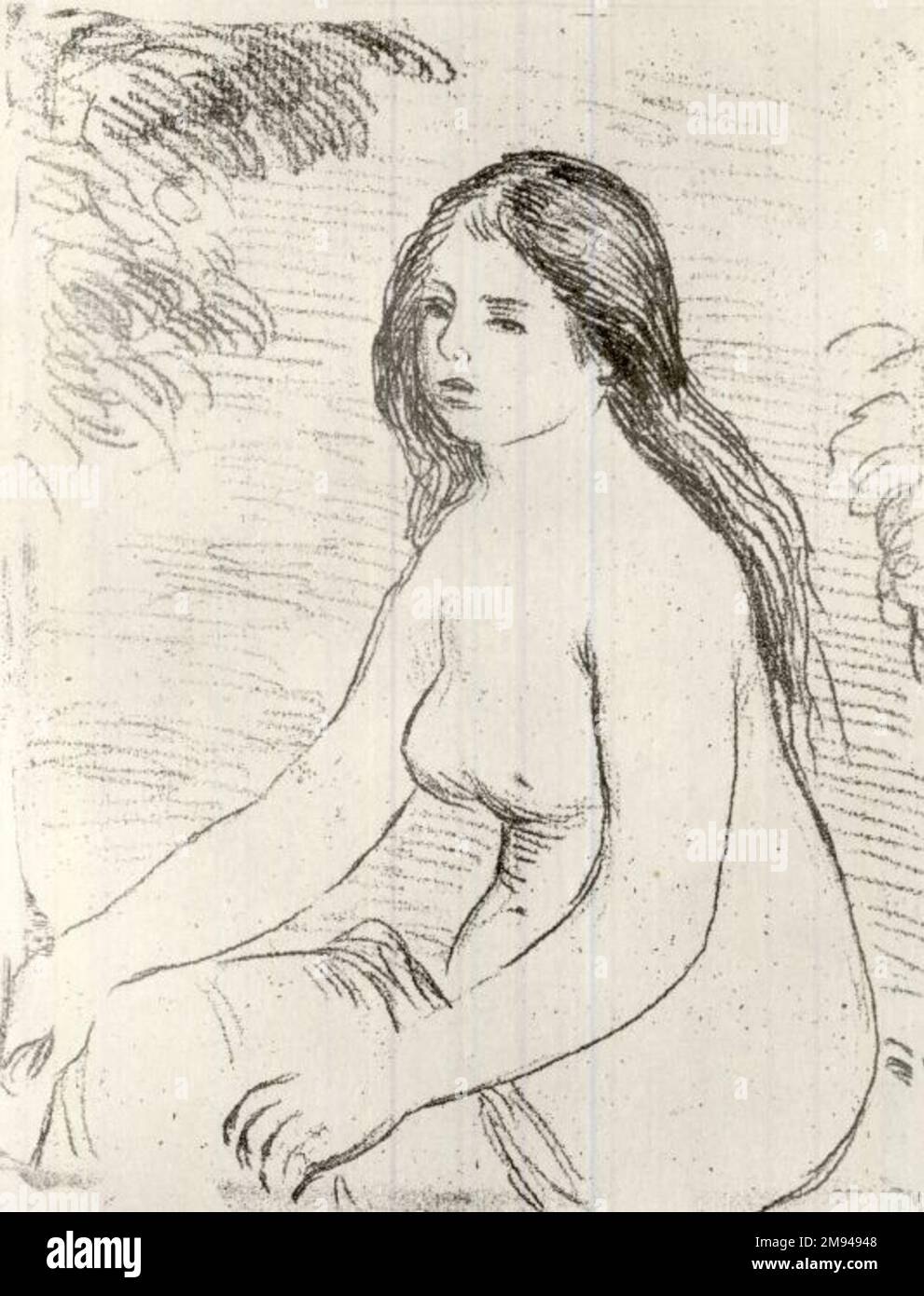Femme Nue Assise Pierre-Auguste Renoir (French, 1841-1919). , 1906. Soft ground etching printed in sanguine on Japan paper, Plate: 7 3/8 x 5 7/8 in. (18.8 x 14.9 cm).   European Art 1906 Stock Photo