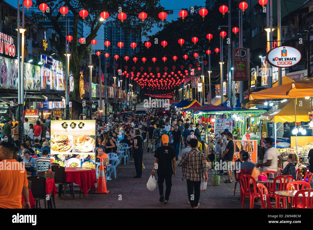 January 10, 2023: Jalan Alor food street in kuala lumpur, malaysia, was once known as a red light district and remnants of those activities still exis Stock Photo