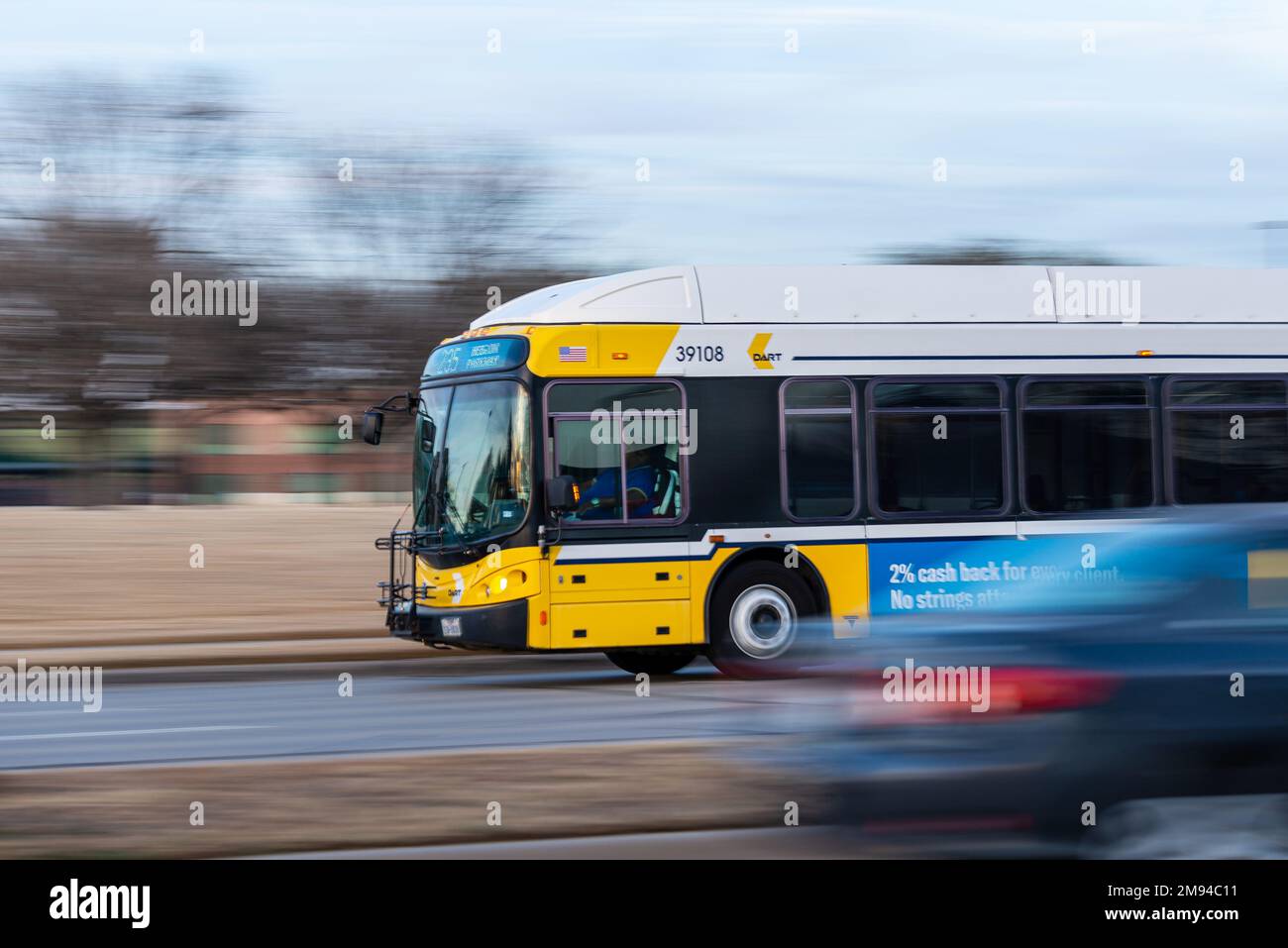 PLANO, TEXAS JANUARY 2023 DART Bus west bound on E Hebron Pkwy Plano