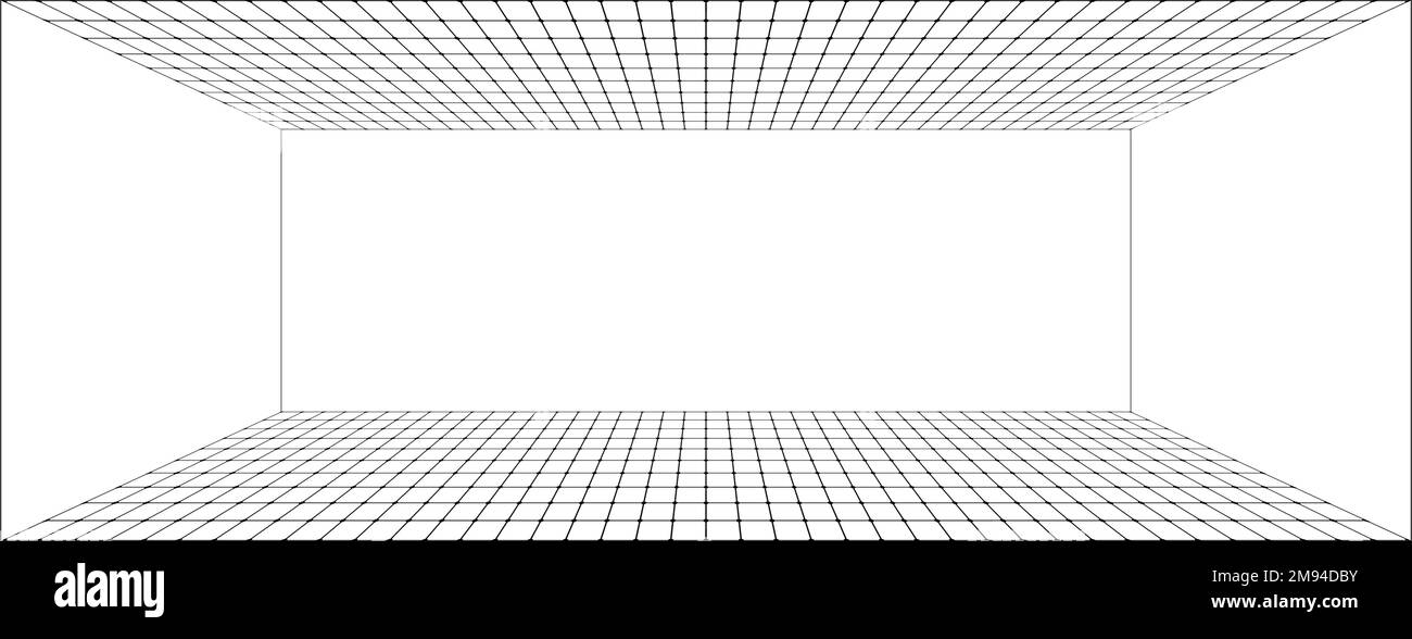 Perspective grid background. Rectangle wireframe room or box. Design element. Stock Vector