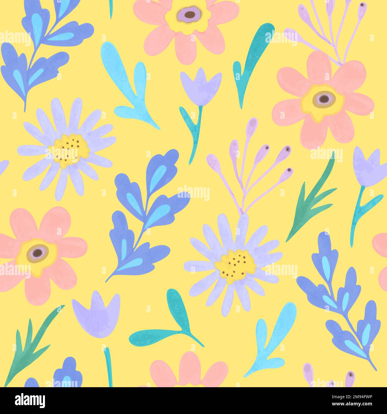 Seamless pattern with cute doodle pastel flowers. Vector illustration ...
