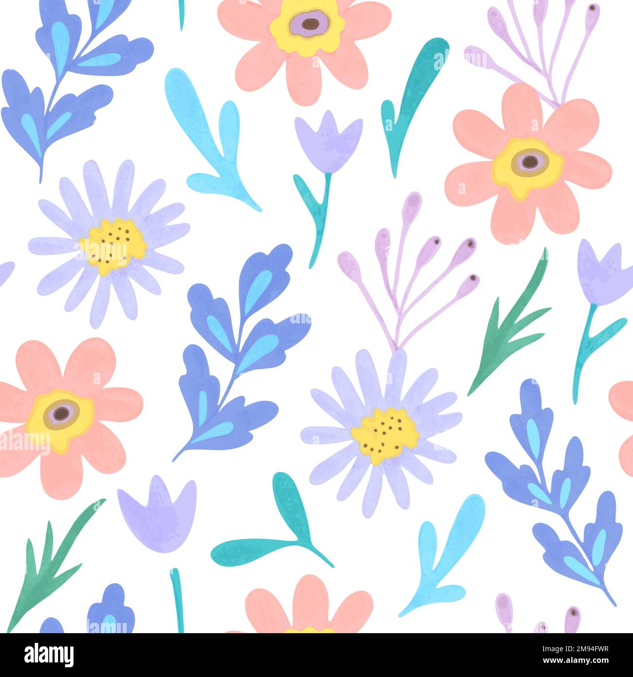 Seamless pattern with cute doodle pastel flowers. Vector illustration Stock Vector