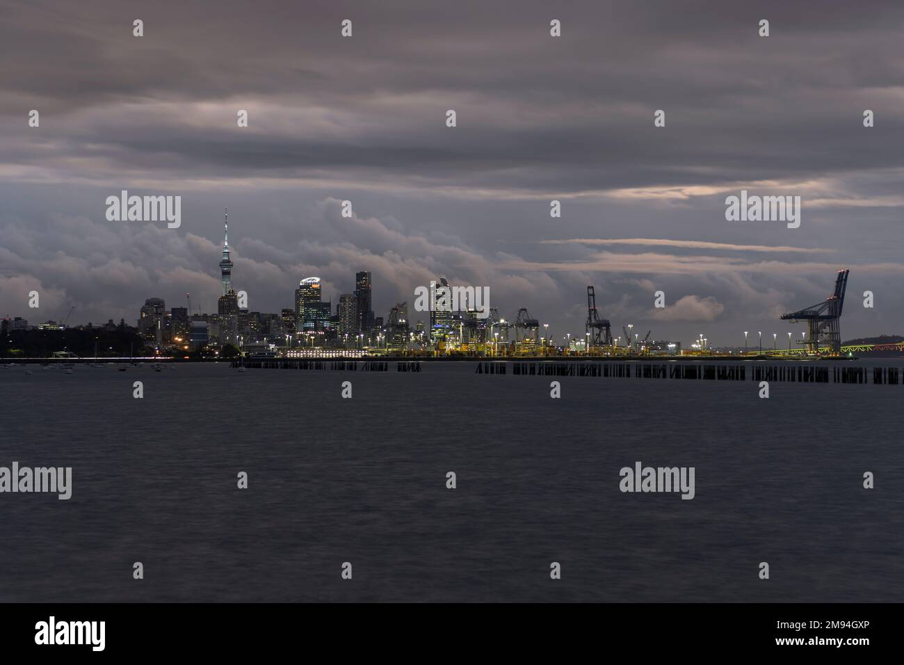 Auckland CBD, New Zealand at Dusk with beautiful skylines of the city Stock Photo