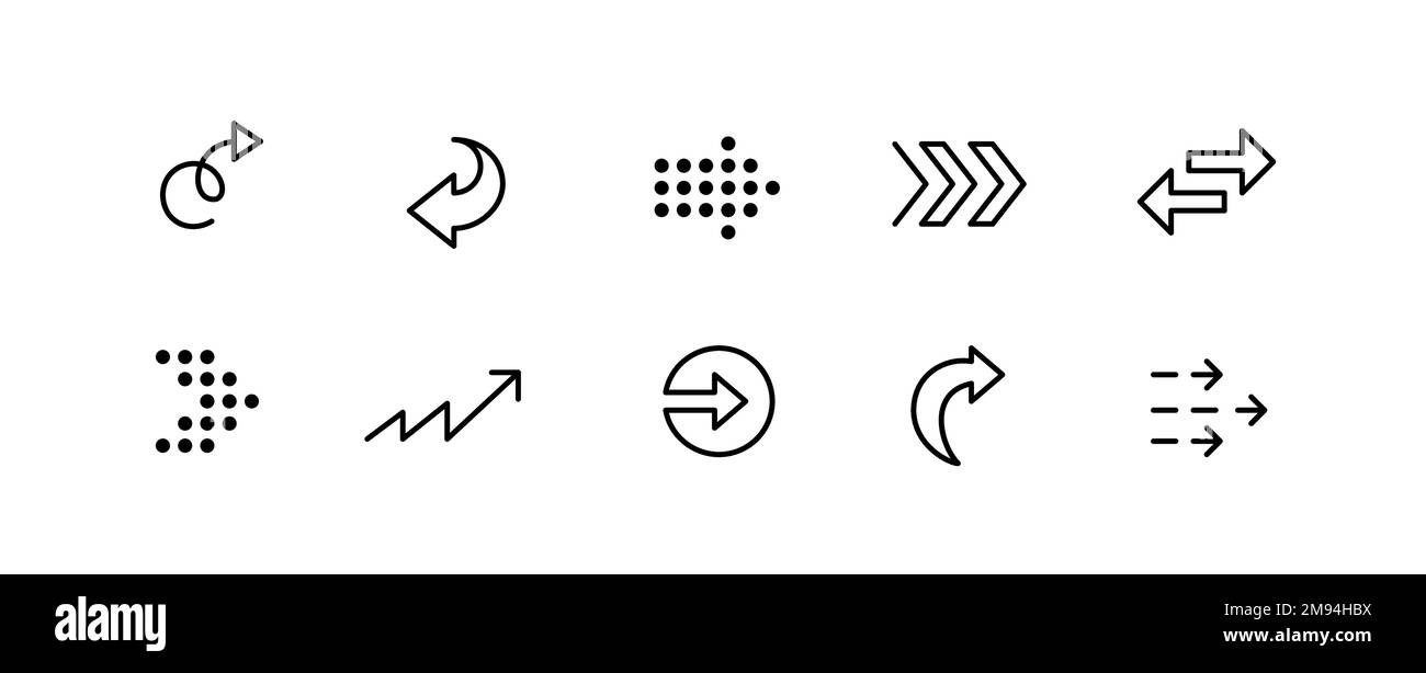 10 pixel perfect arrow icons. Doodle user interface. Set 4 Stock Vector