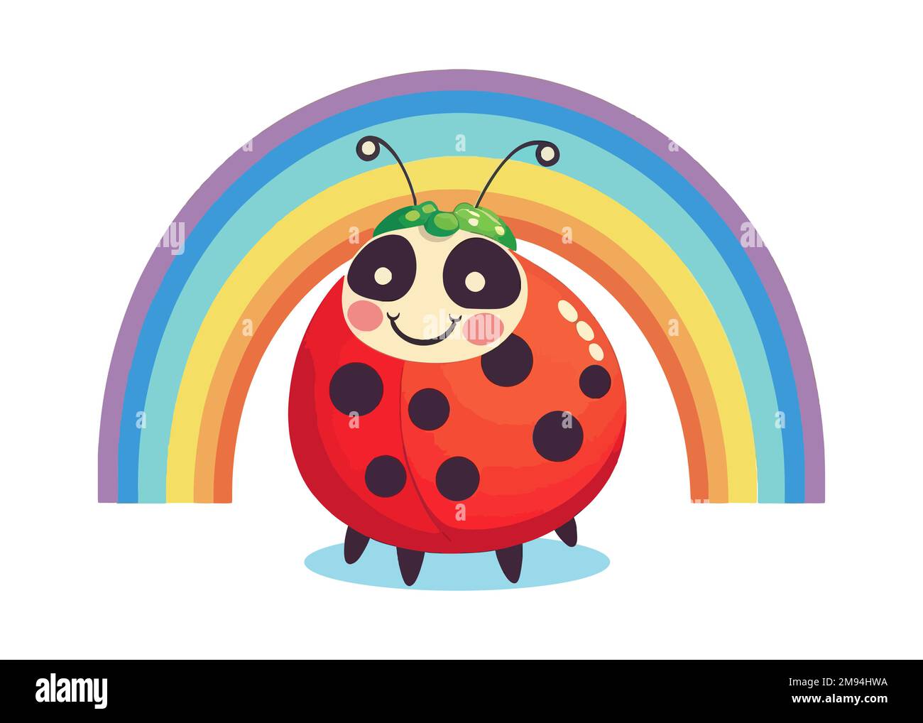 cute ladybug character and rainbow. flat vector illustration Stock