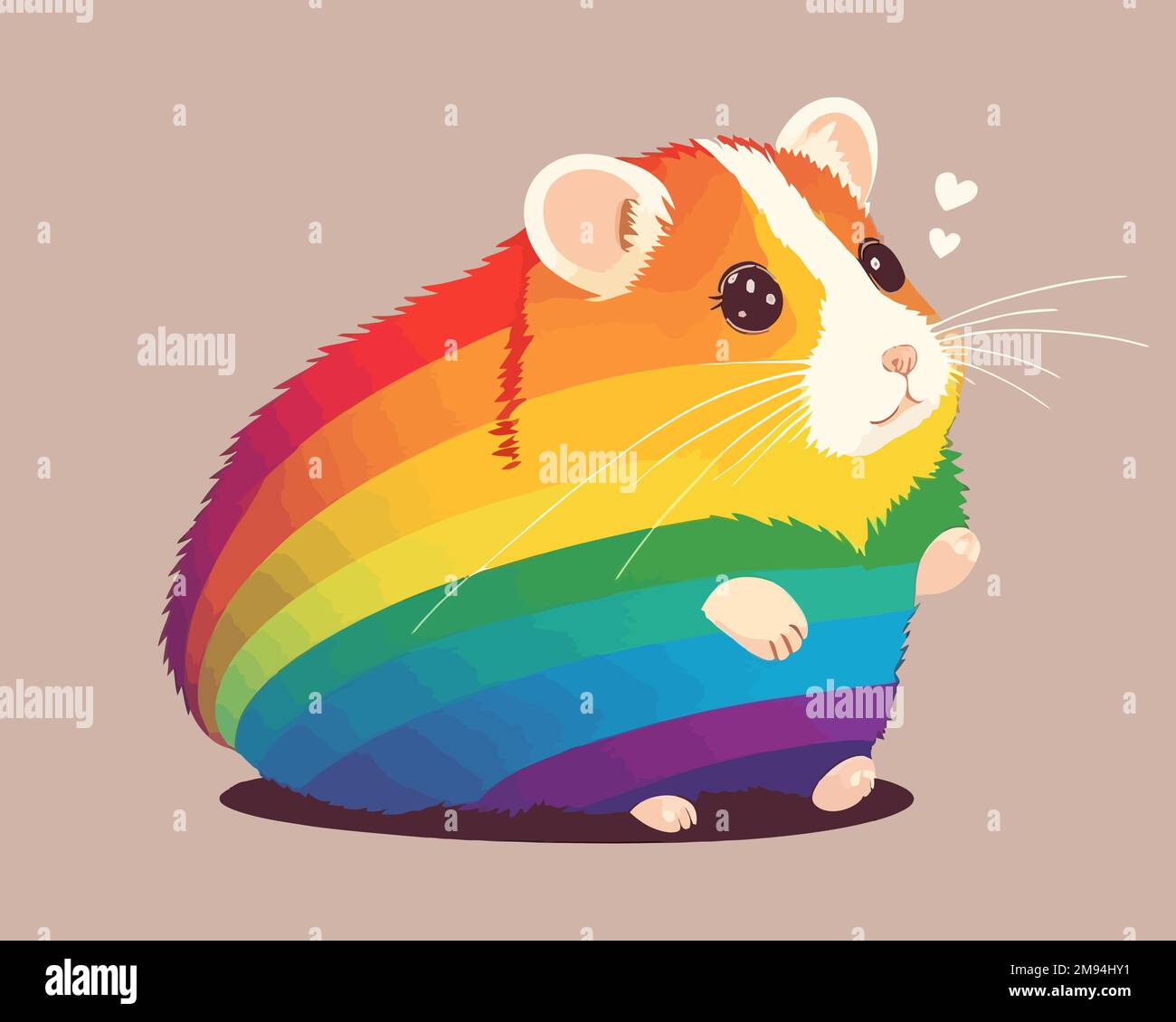 cute hamster sits on the ground under a rainbow. flat vector illustration. Stock Vector