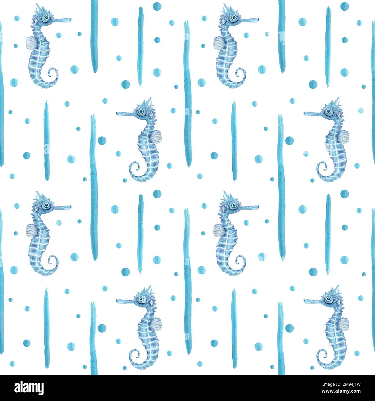 Watercolor underwater seamless pattern of seahorses on white background ...