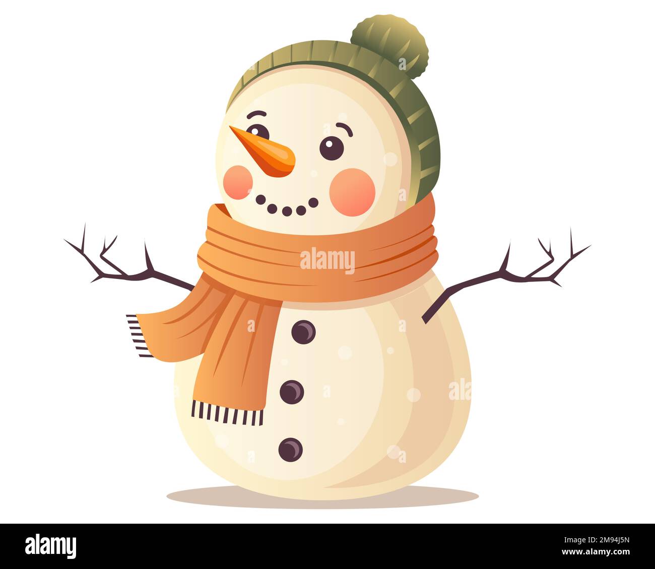 cute snowman in a hat and scarf. New Year's snow sculpture. flat vector ...