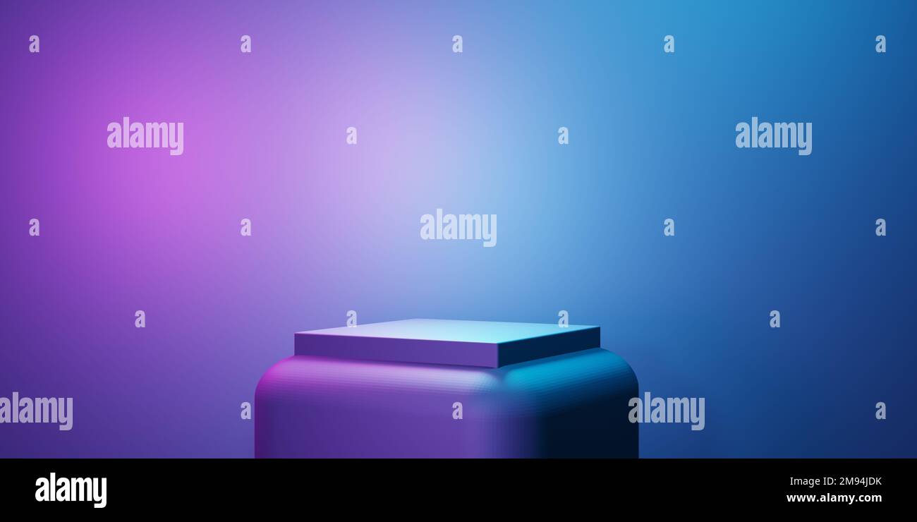 3d rendering of purple and blue abstract geometric background. Scene for advertising, technology, showcase, banner, cosmetic, fashion, business, sport Stock Photo