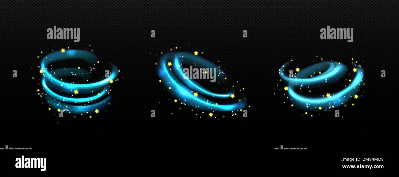 Magic light effect, blue air or wind flow with twinkle stars. Glow ...