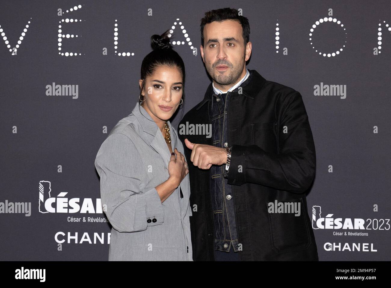 Leila Bekhti and Jonathan Cohen attend the Cesar Revelations 2023 at