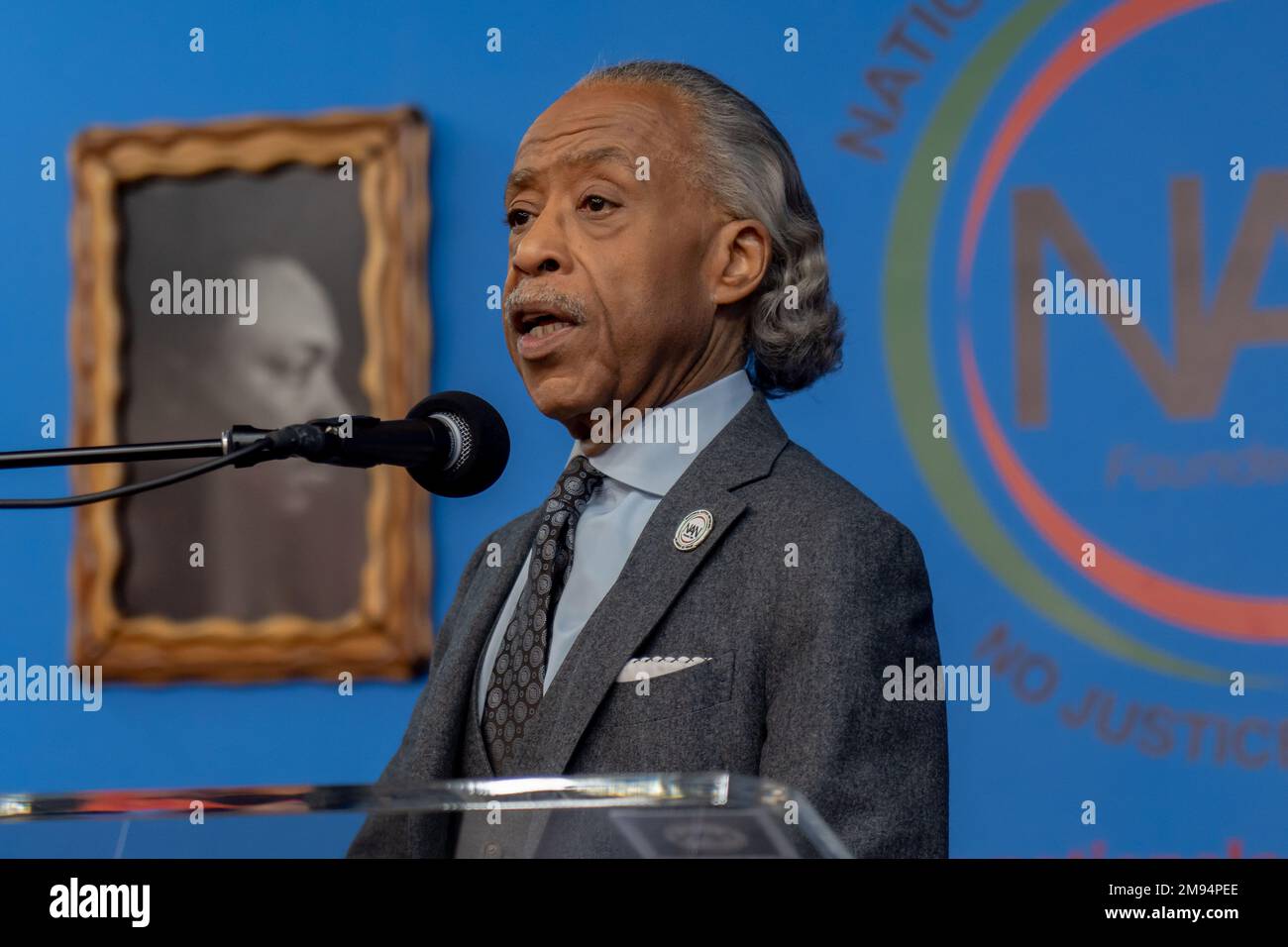 NEW YORK, NY JANUARY 16 Rev. Al Sharpton speaks during a Martin Luther King Jr. Day event in