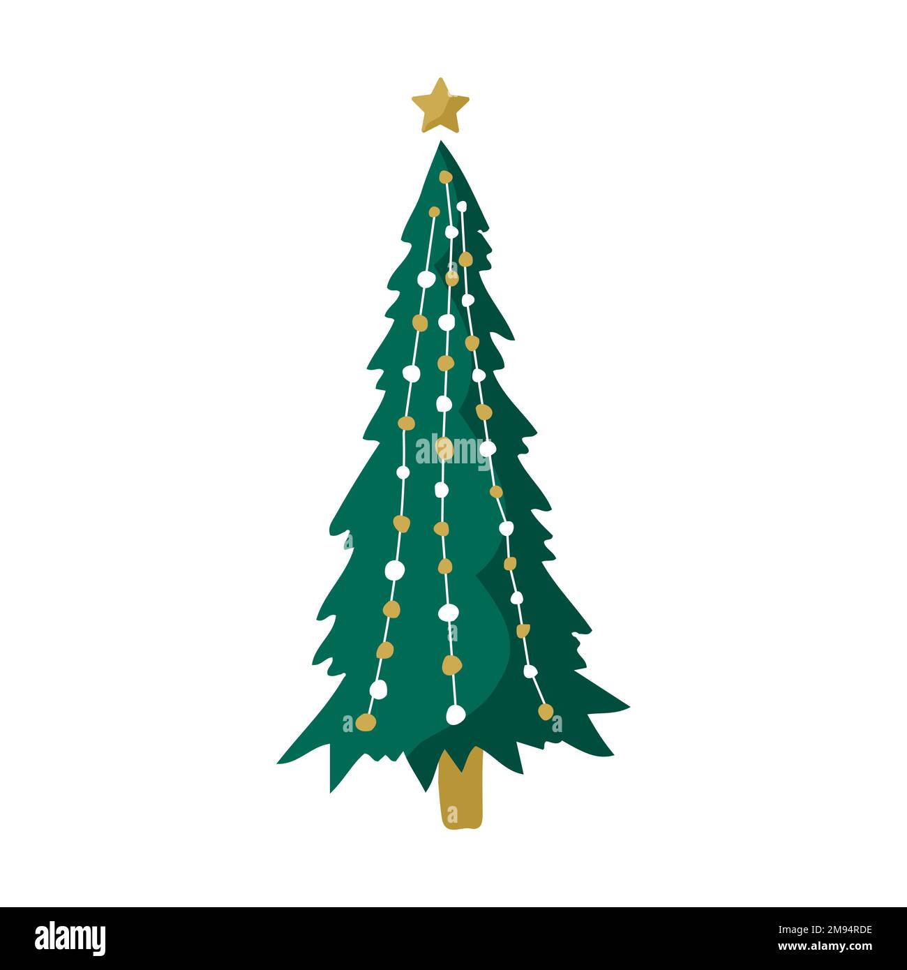 Green christmas tree with garlands and balls. Winter season design ...
