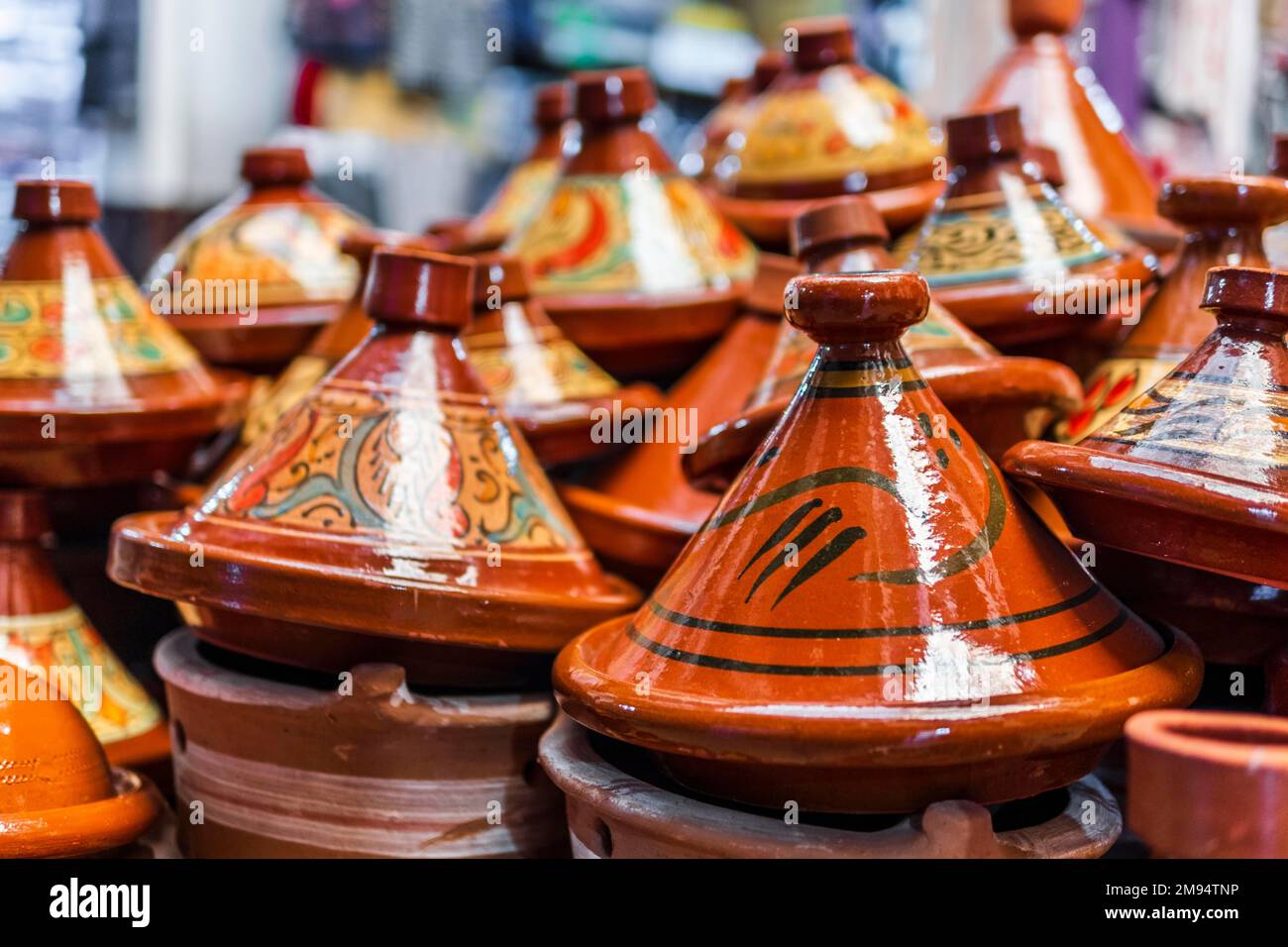 Handmade Tajine pot sold on street of Fez, Morocco, North Africa Stock Photo