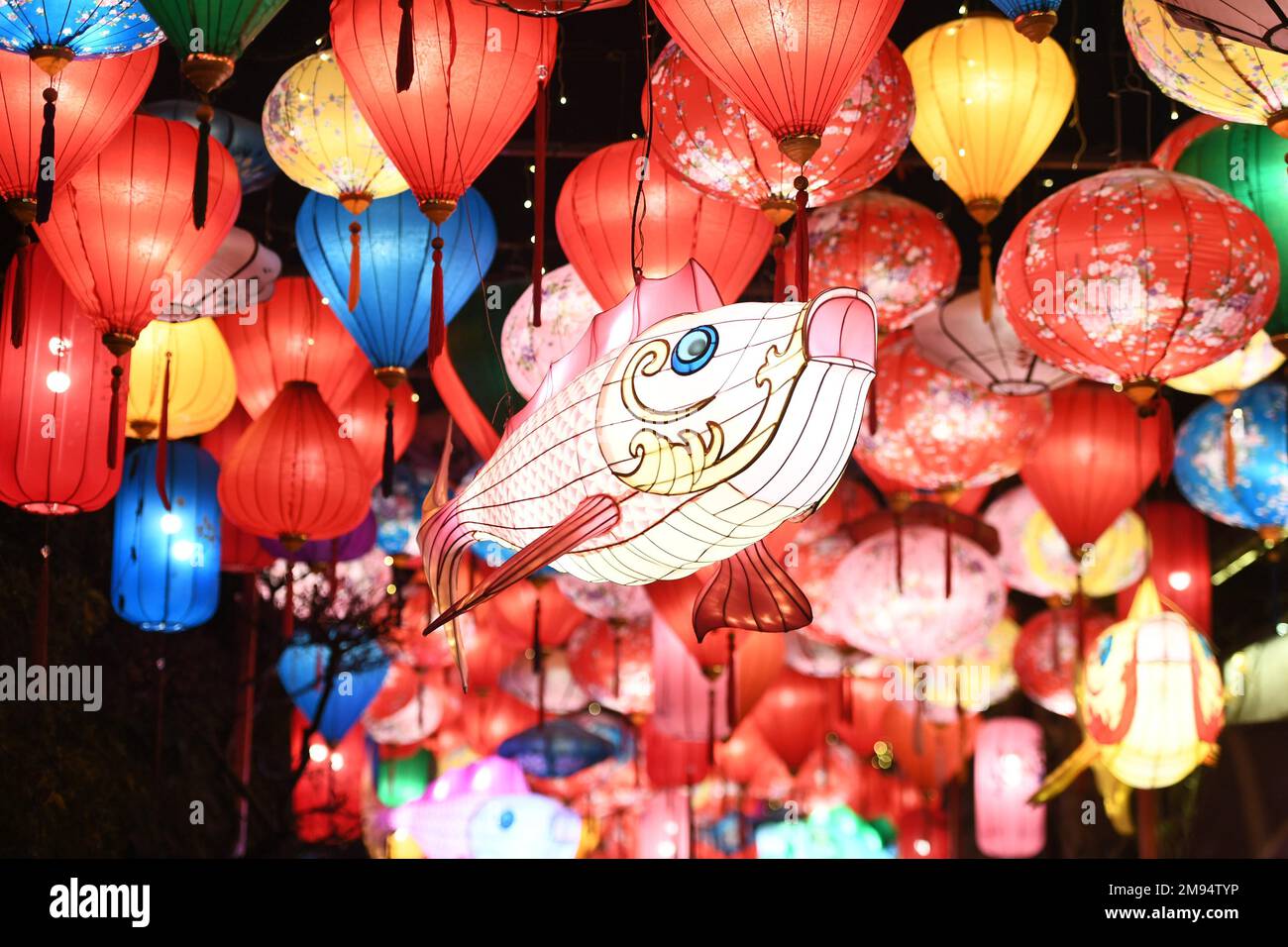 Festive lanterns of the 37th Qinhuai Lantern Festival are lit up ...