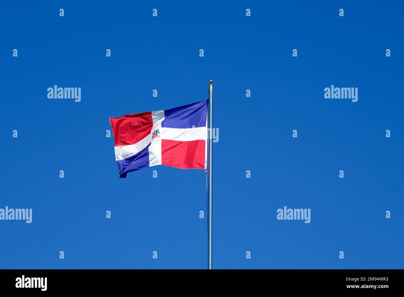 National flag of the Dominican Republic, Santo Domingo, Dominican Republic, Caribbean, Central America Stock Photo