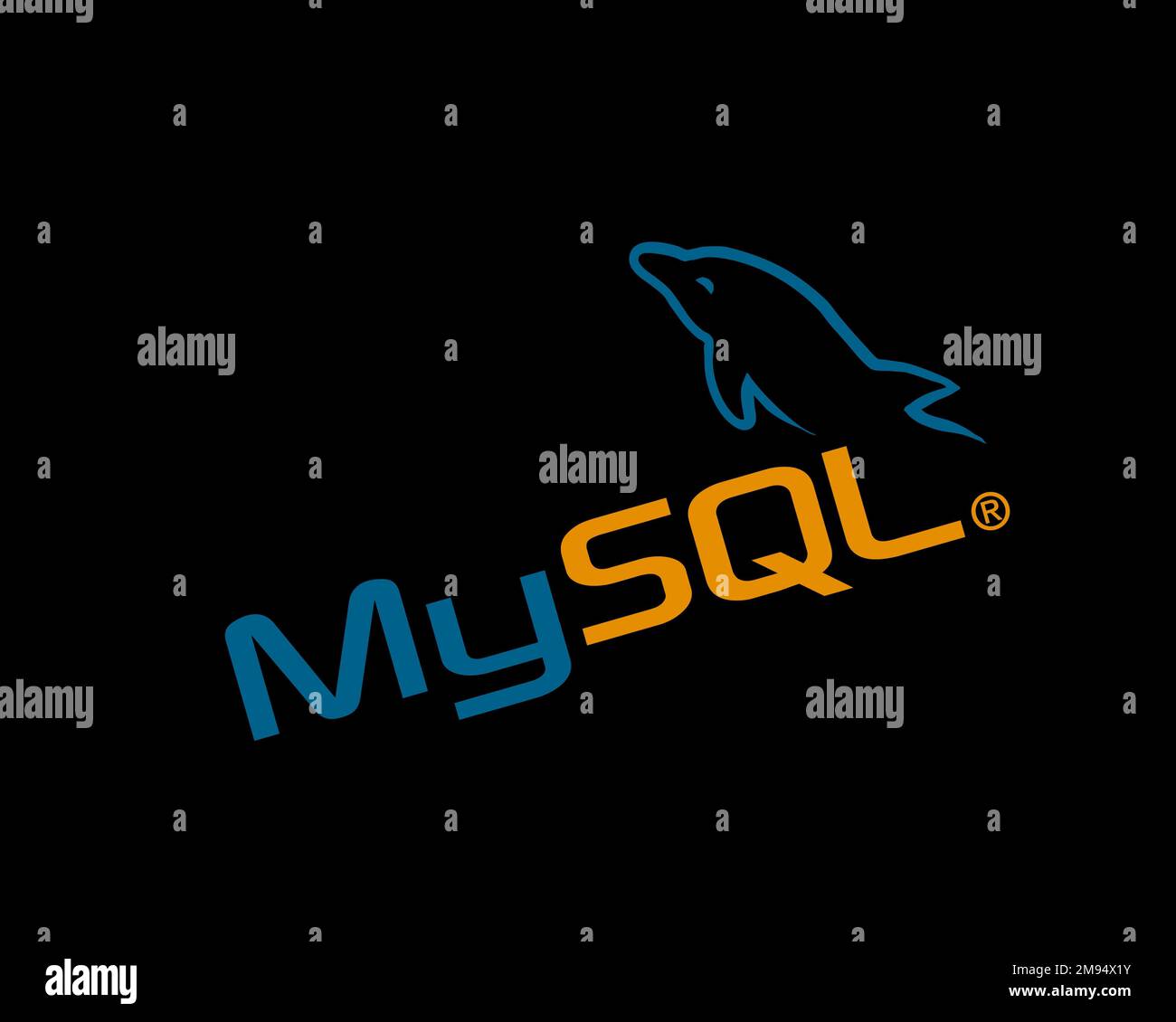 MySQL, rotated logo, black background Stock Photo - Alamy