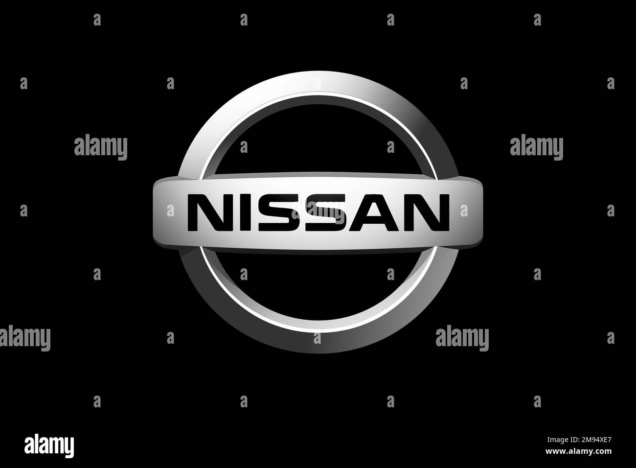 Nissan Motor India Private Limited, Logo, Black Background Stock Photo