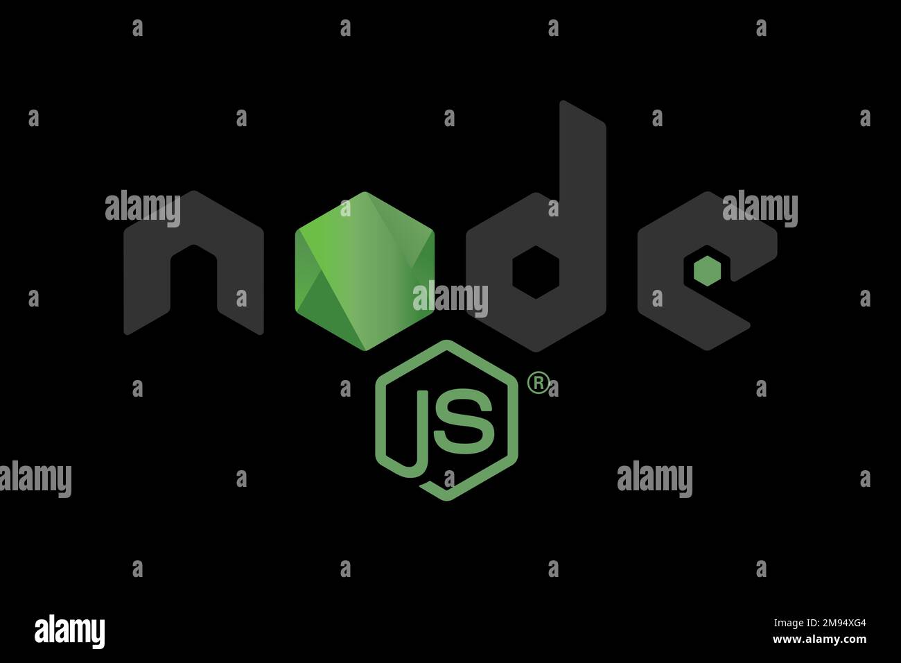 Node. js, Logo, Black background Stock Photo