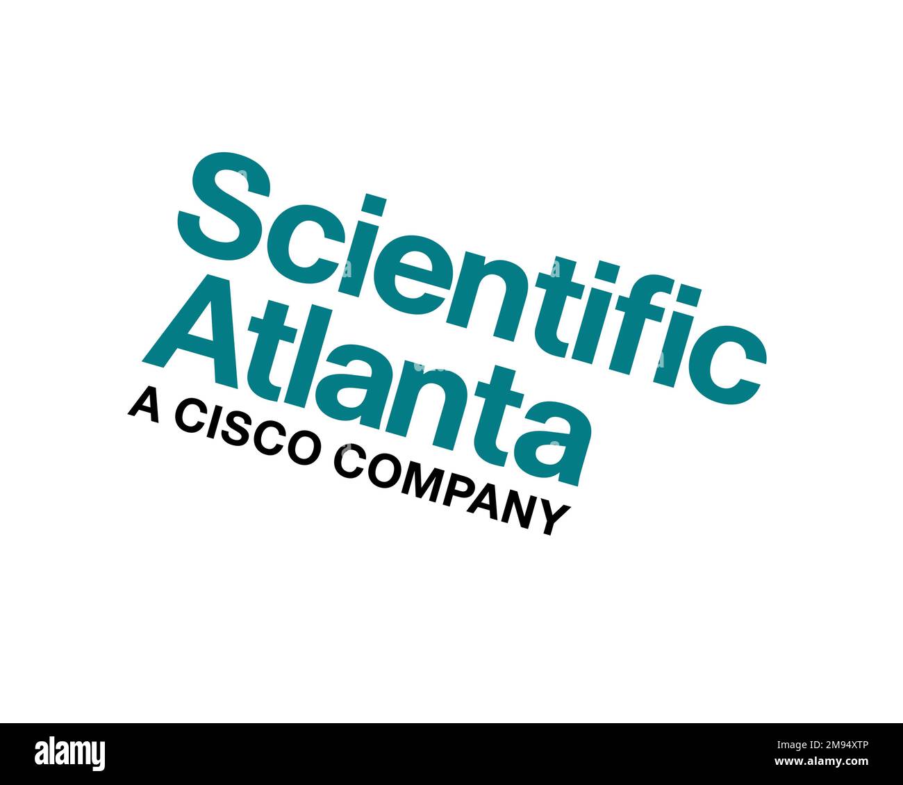 Scientific Atlanta, rotated logo, white background B Stock Photo