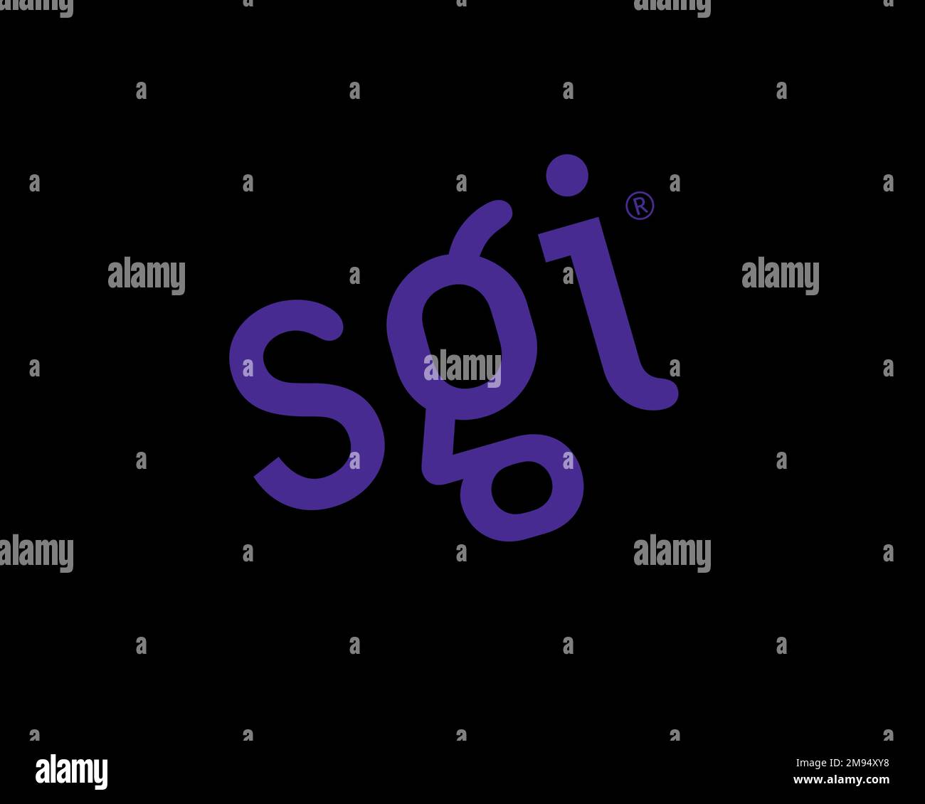 Silicon Graphics, rotated logo, black background Stock Photo