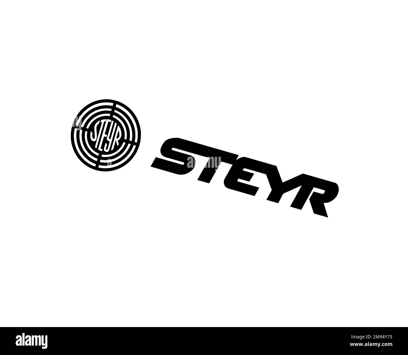 Steyr Daimler Puch, rotated logo, white background B Stock Photo