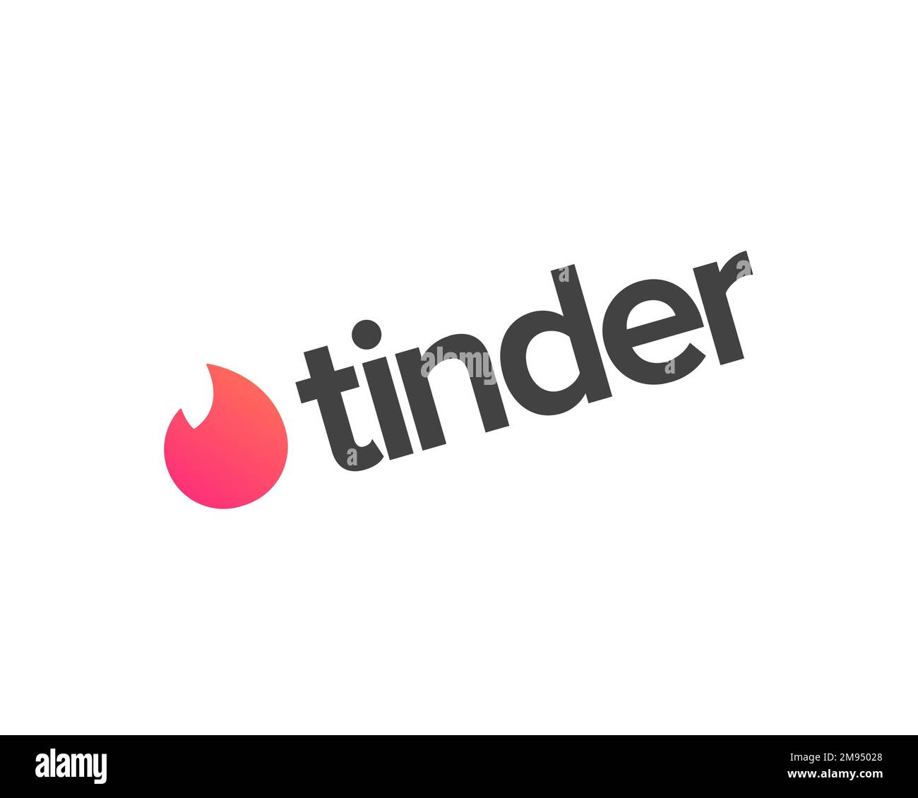 Tinder app, rotated logo, white background Stock Photo