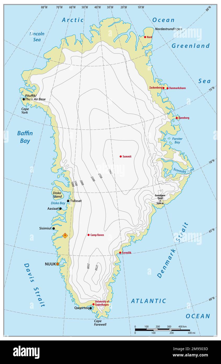 Vector map of the autonomous state of Greenland Stock Photo