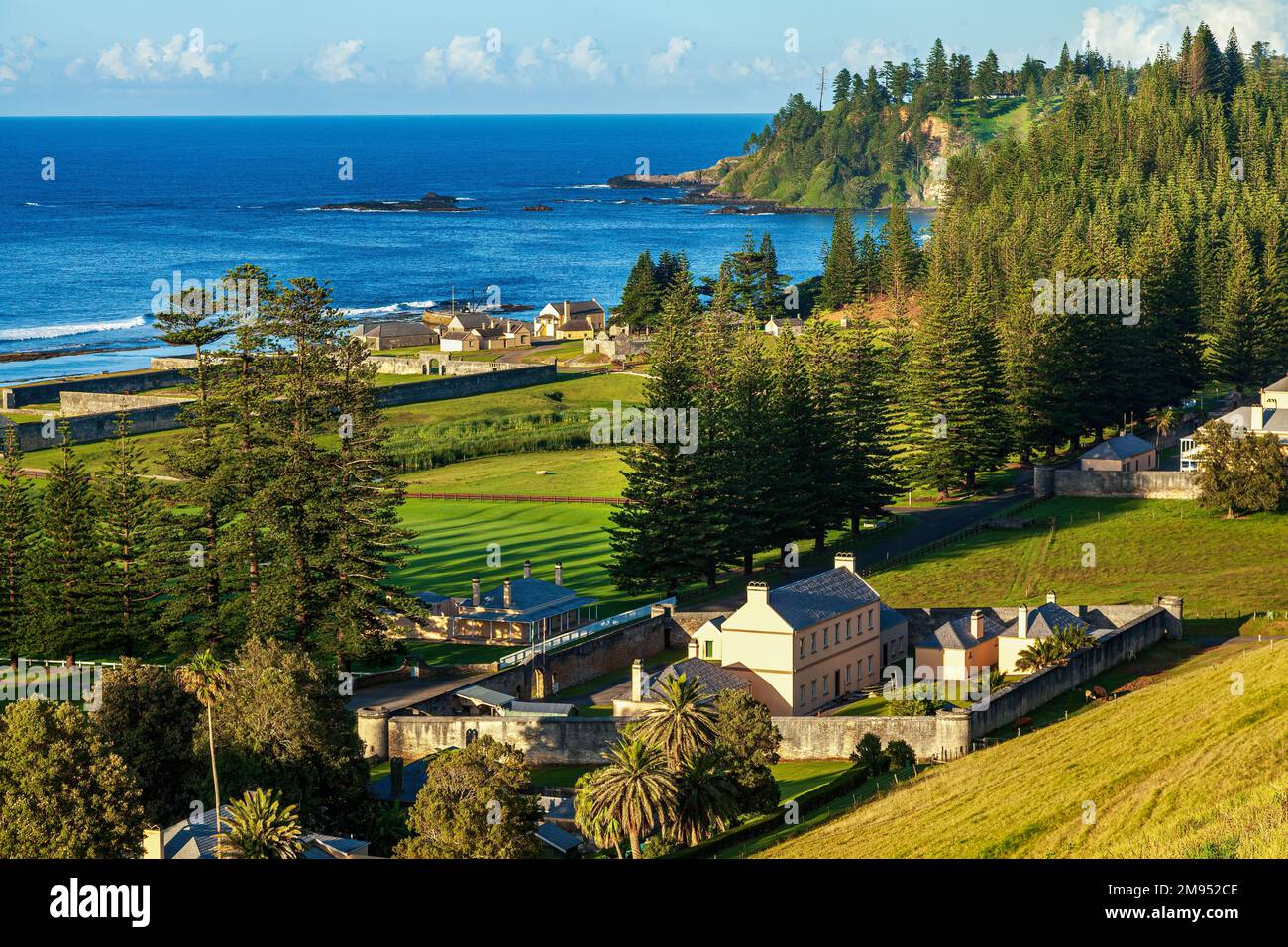 Some of the many convict buildings in an area of outstanding significance at Kingston, the administration centre of Norfolk Island. Stock Photo