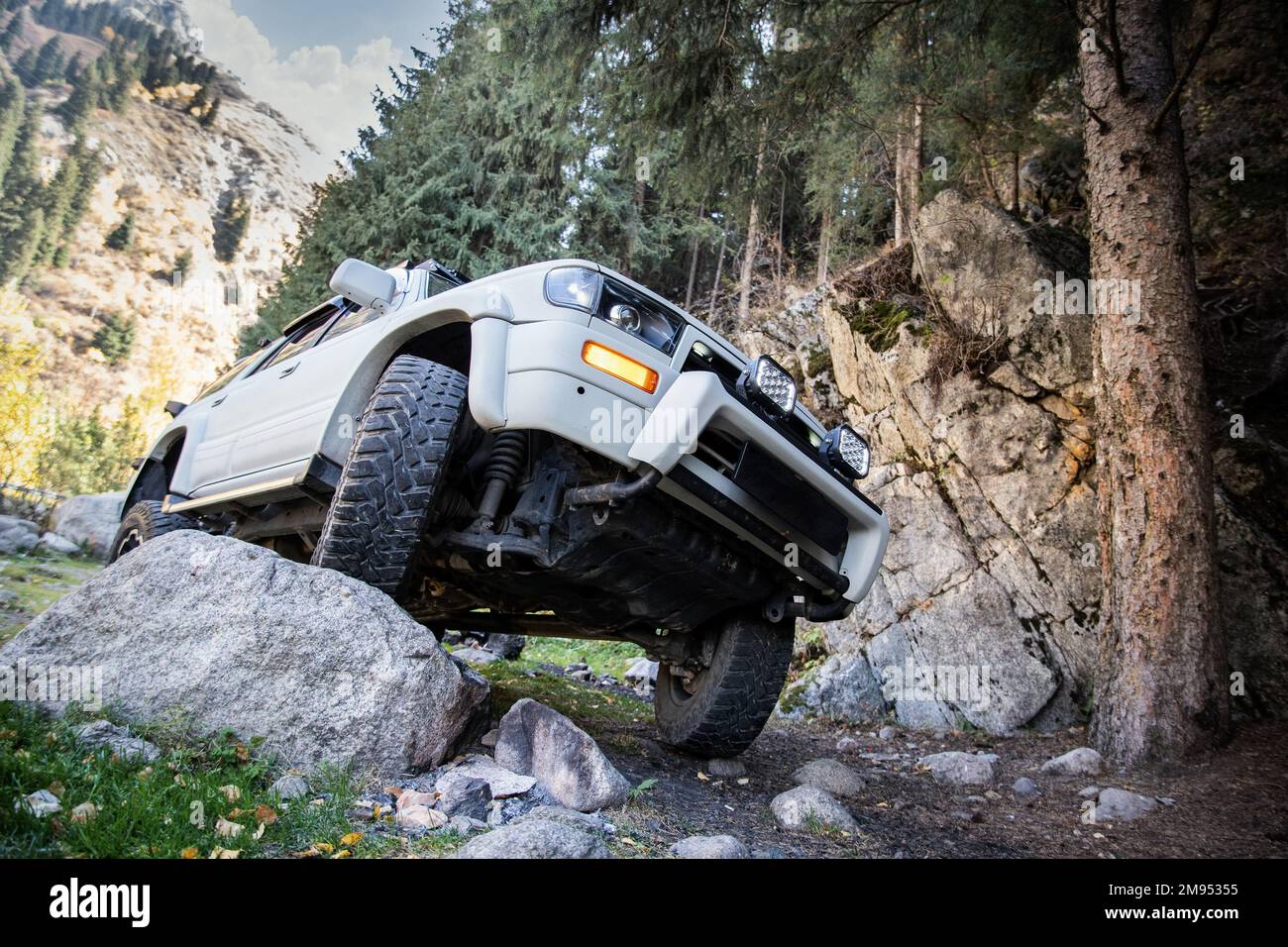 Car upgrade suspension system of a 4x4 suv. Prepared Offroader