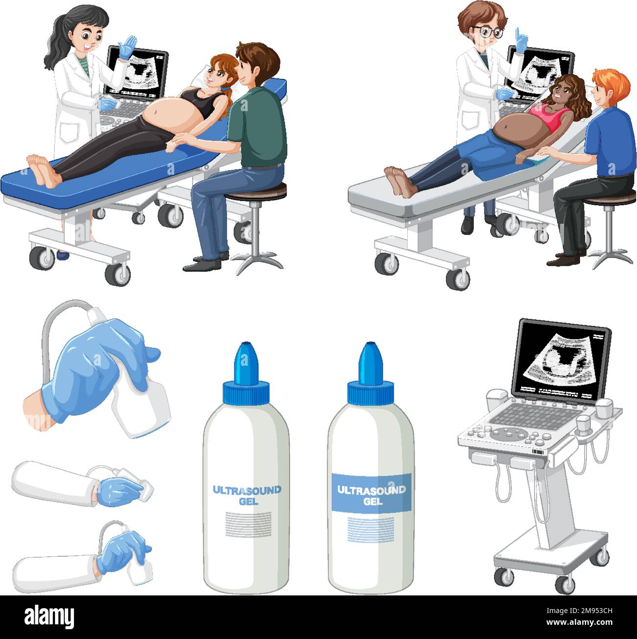Set of medical instruments for pregnancy ultrasound illustration Stock ...