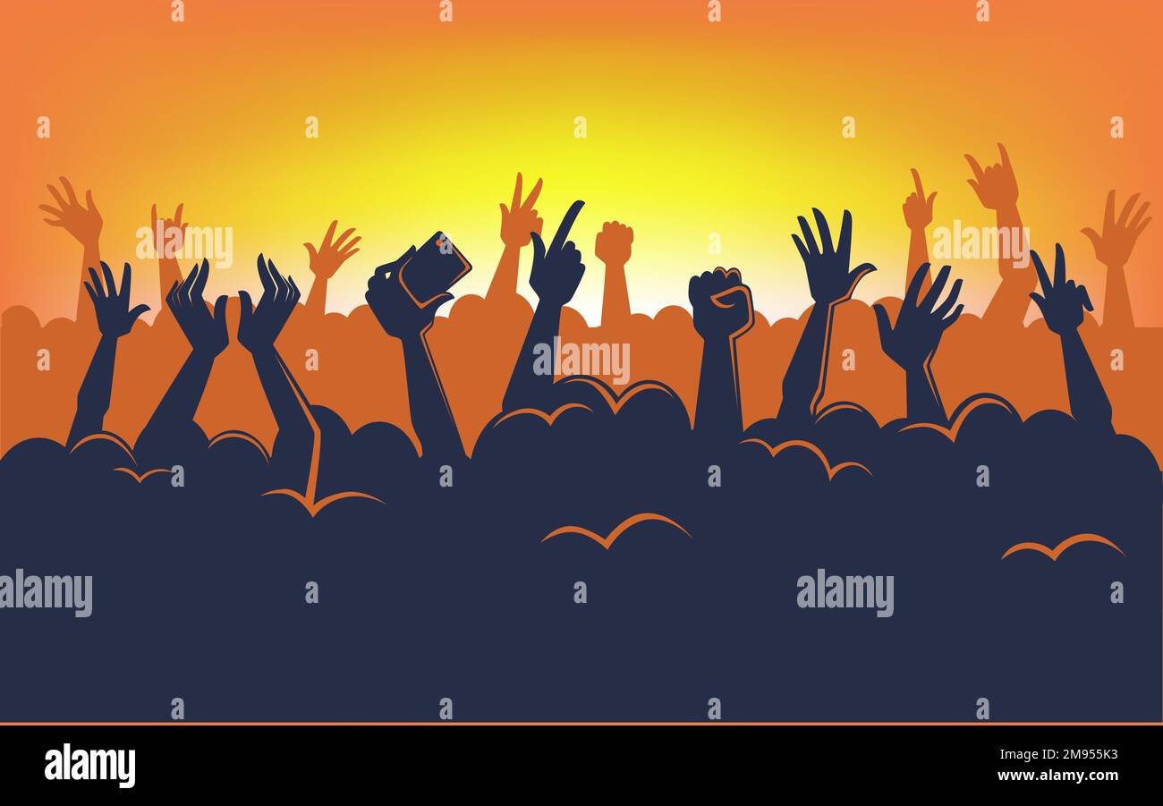 People on concert looking at stage, festivals Stock Vector