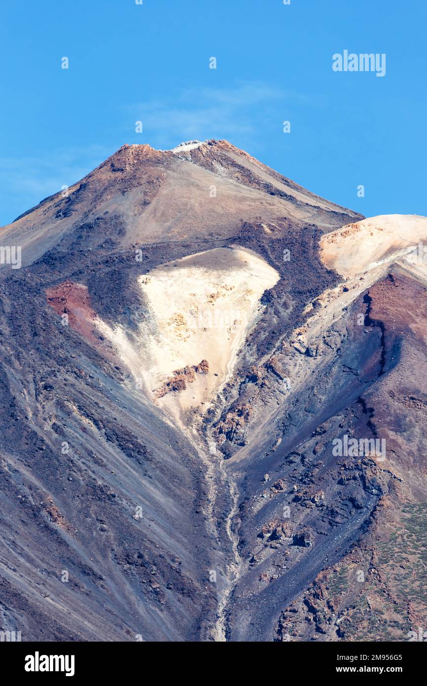Peak of Teide volcano on Tenerife island on Canary Islands portrait format travel highest mountain in Spain Stock Photo