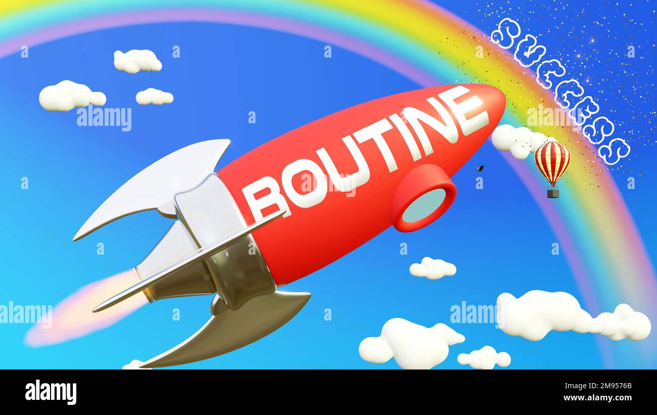 Routine lead to achieving success in business and life. Cartoon rocket ...