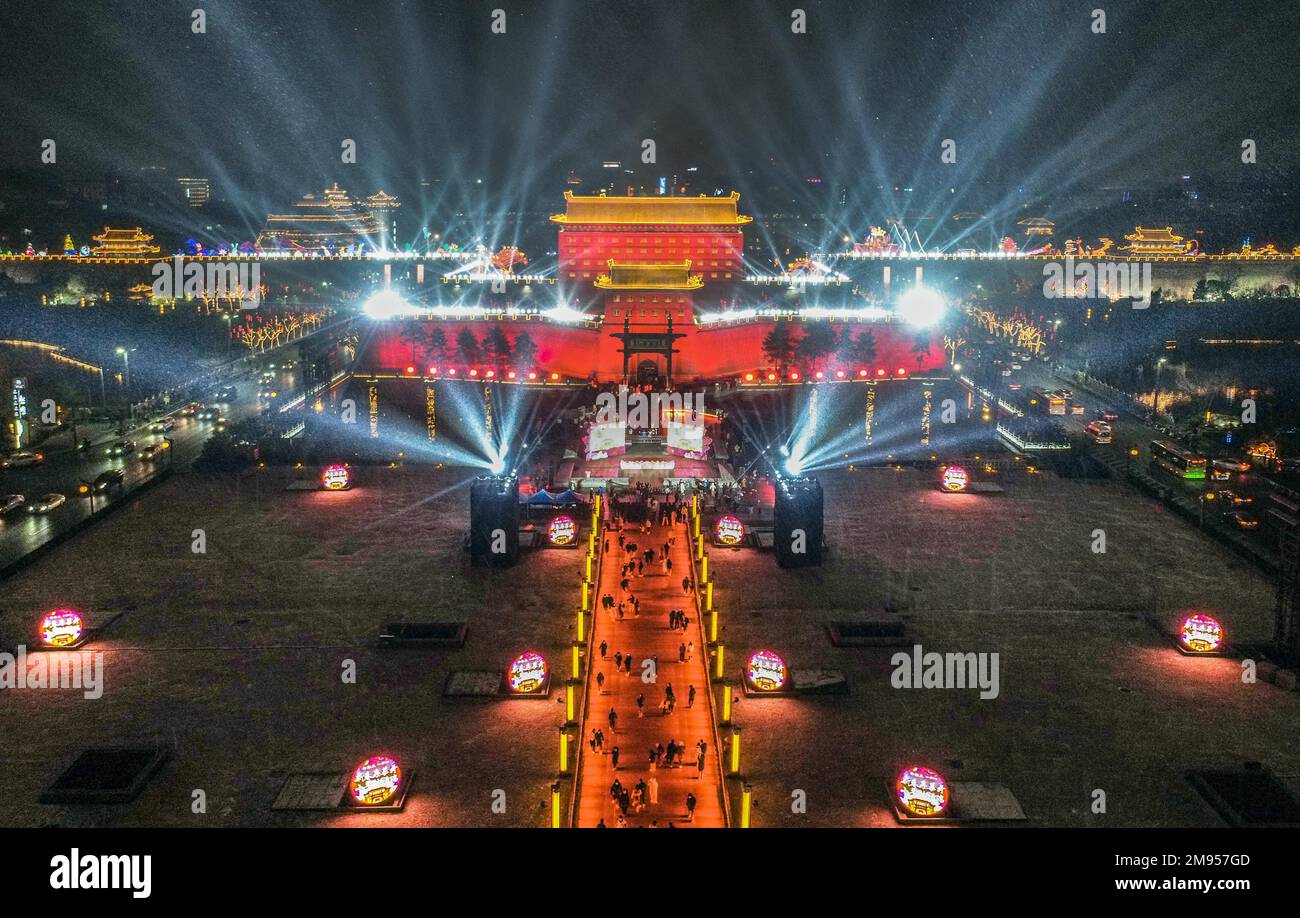 Aerial photo shows Xi'an City Wall Lantern Festival opened in Xi'an ...