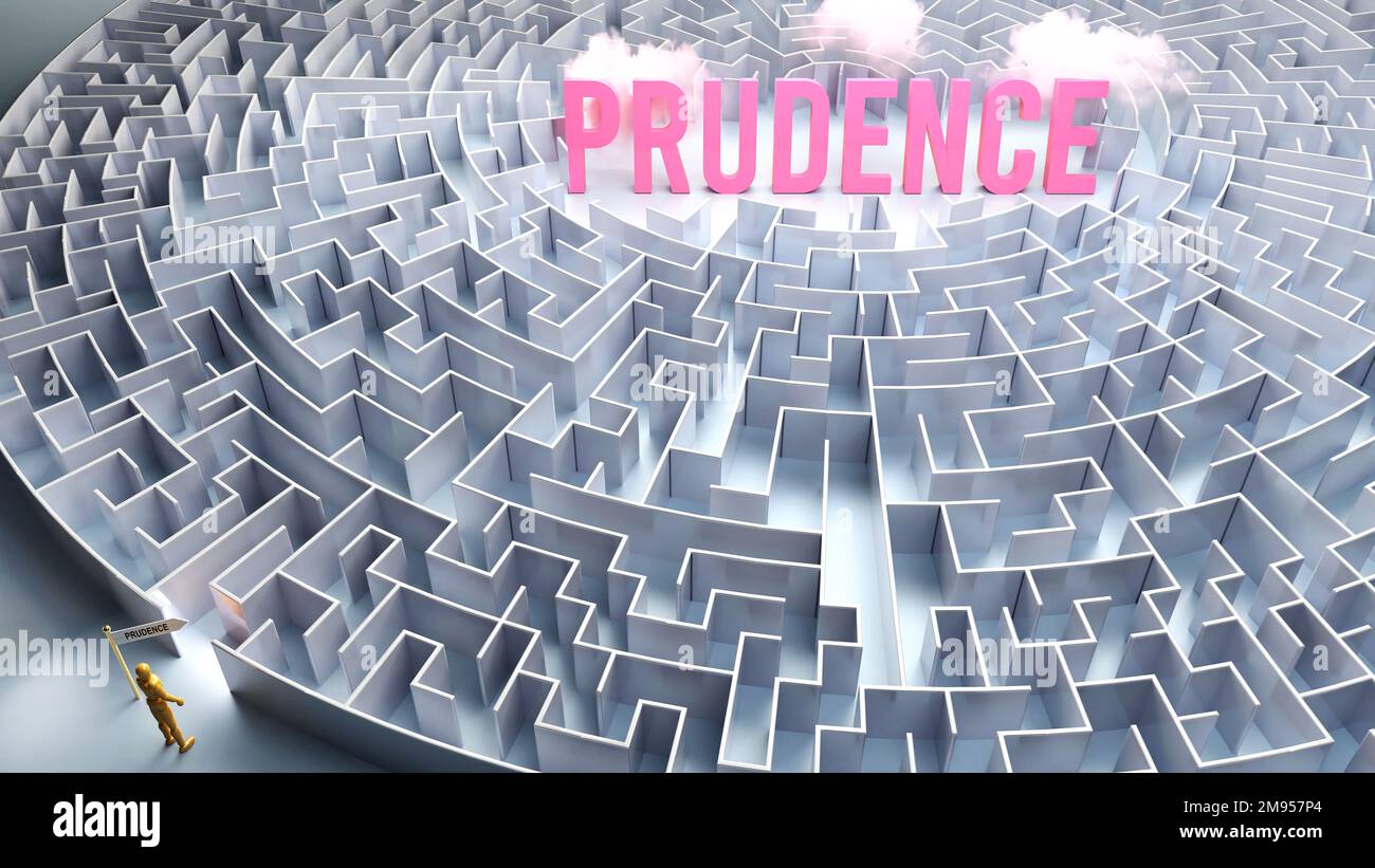 Prudence and a difficult path, confusion and frustration in seeking it, hard journey that leads to Prudence,3d illustration Stock Photo