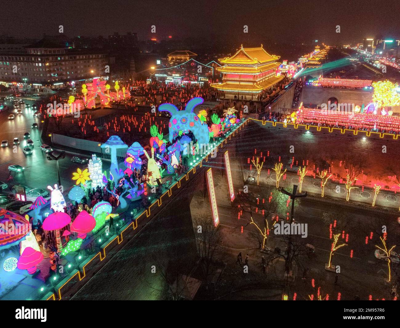 Aerial photo shows Xi'an City Wall Lantern Festival opened in Xi'an ...