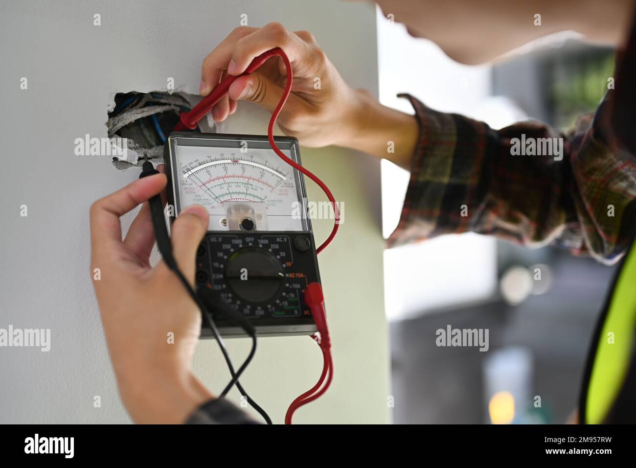 Electrician using multimeter inspect electrical hi-res stock ...