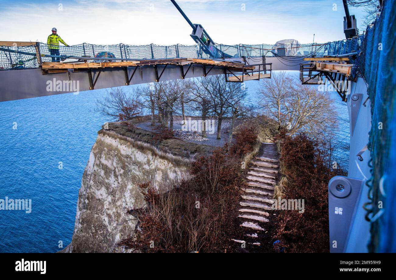 Sassnitz, Germany. 16th Jan, 2023. A construction worker stands on the ...