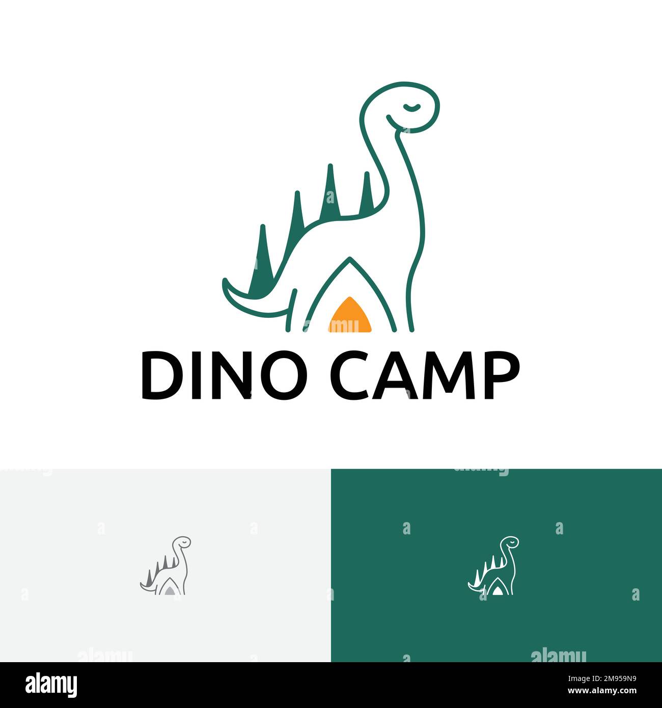 Dino Camp Dinosaur Tent Pine Tree Mountain Logo Stock Vector