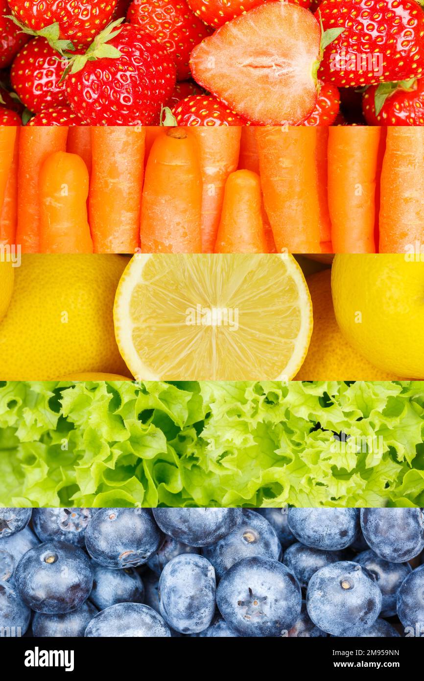 Fruits and vegetables background collection of fresh fruit portrait format with berries backgrounds Stock Photo