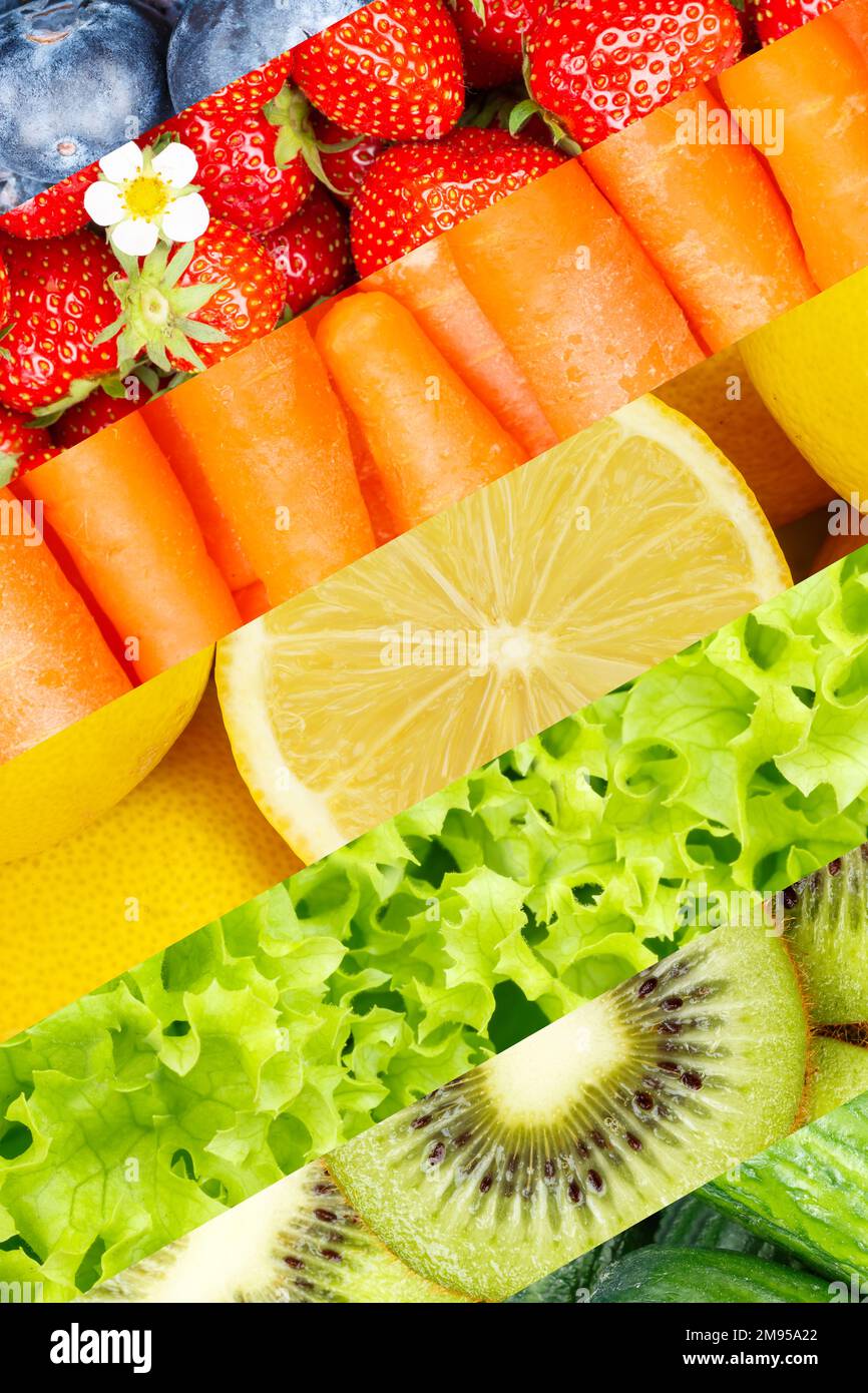 Fruits and vegetables background collection of fresh fruit portrait format with berries backgrounds Stock Photo