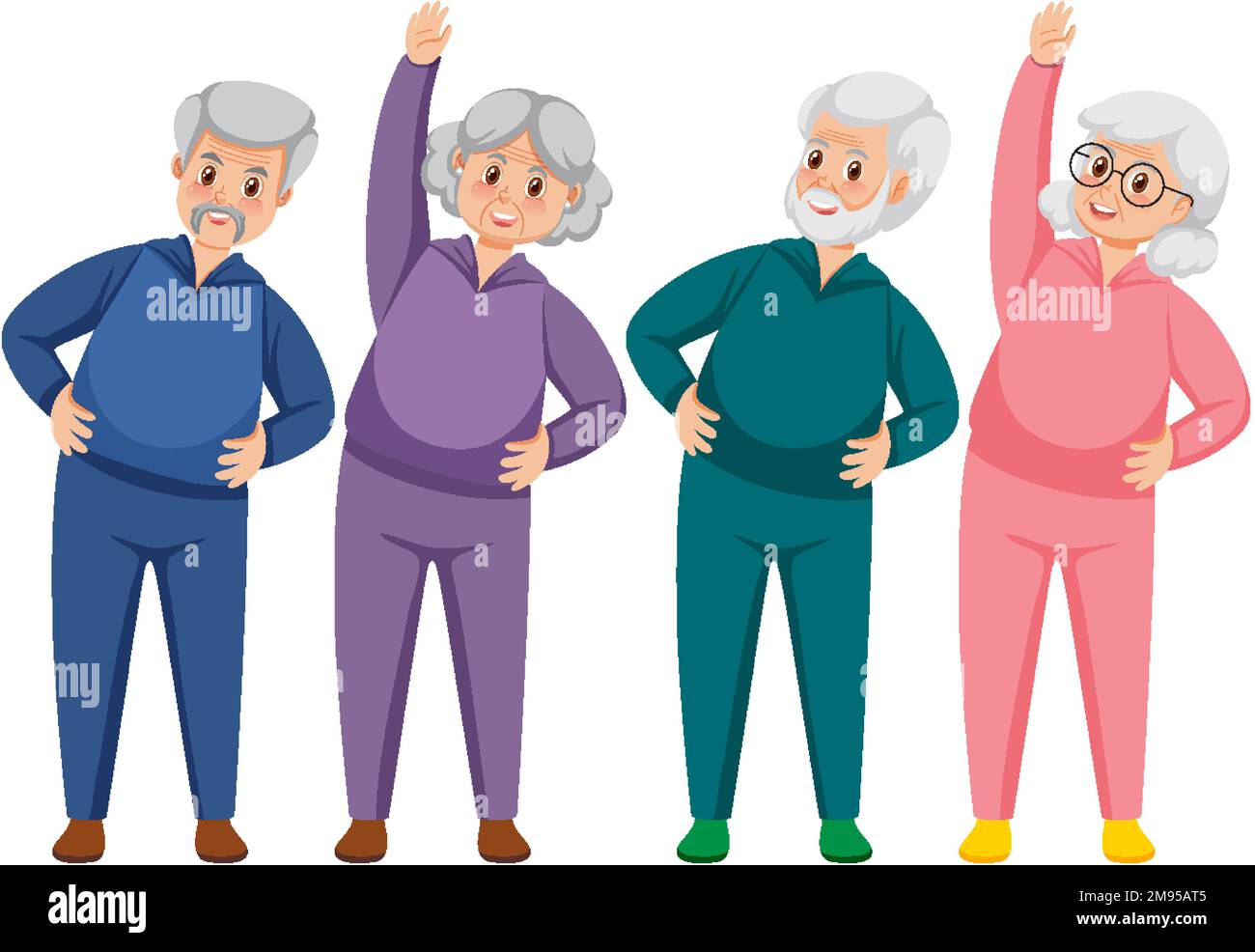 Four senior people in exercise outfit illustration Stock Vector
