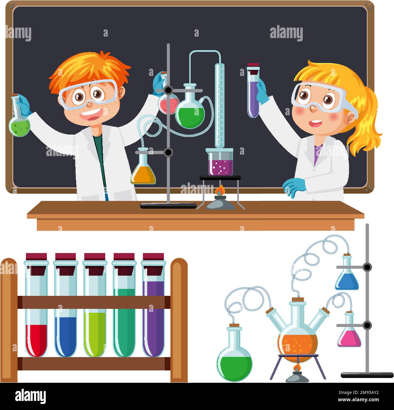 Scientist kids doing chemical experiment illustration Stock Vector ...