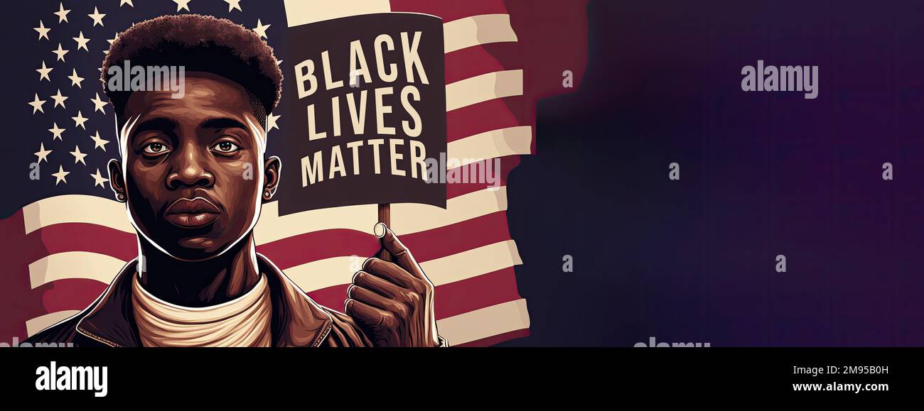 Black man holding a black lives matter sign Stock Photo